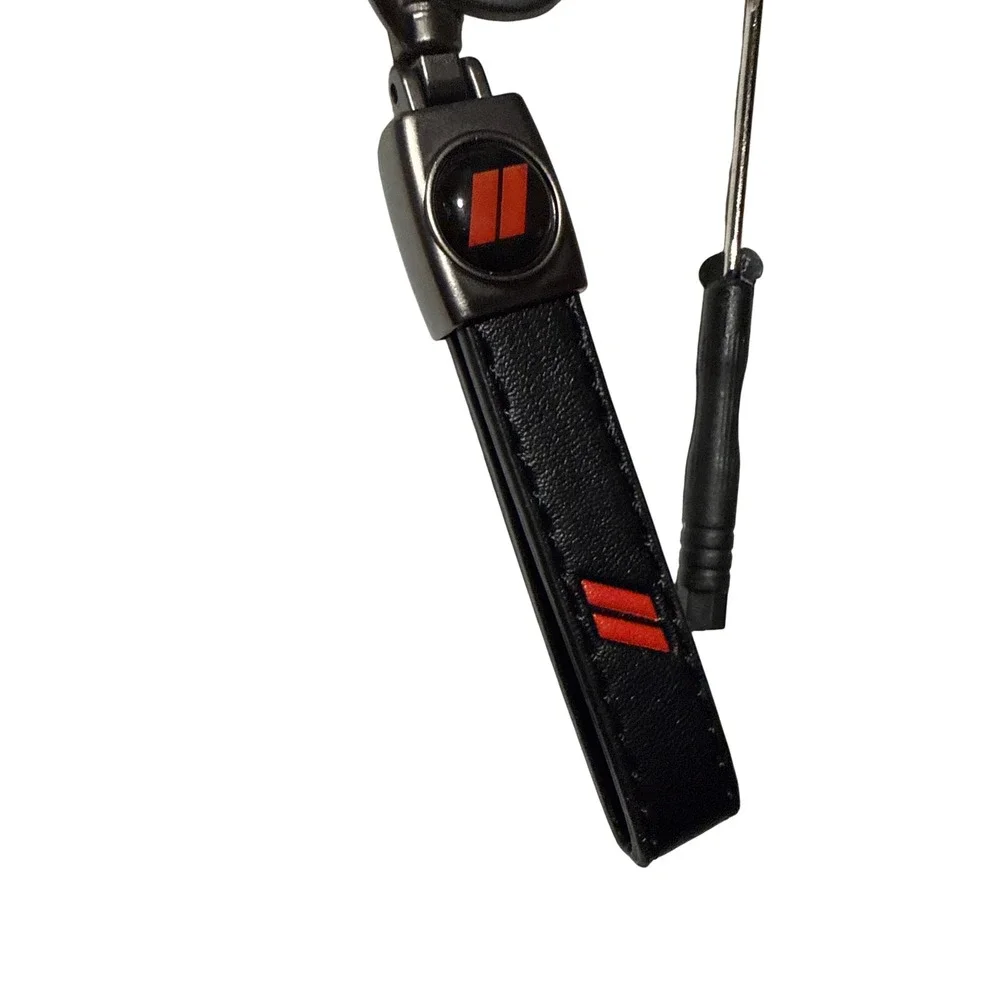 Dodge Logo Keychain Black Leather Red Stripe Gunmetal Swivel Clip with Tool